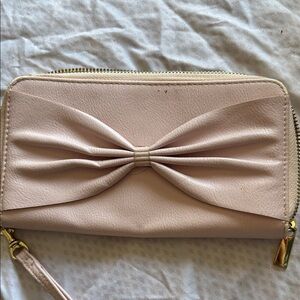Blush Bow Accent Zip Wristlet Wallet